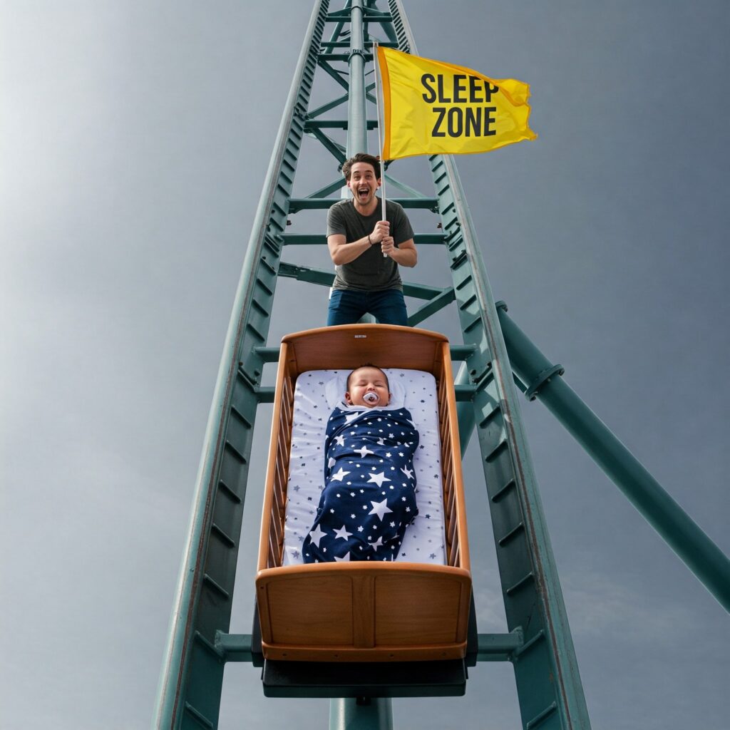 Newborn coasting to sleep on the parent path rollercoaster.